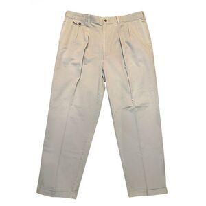 Savane Mens Khaki Pleated Chino Pants Sz. 49X30 Cuffed Hem